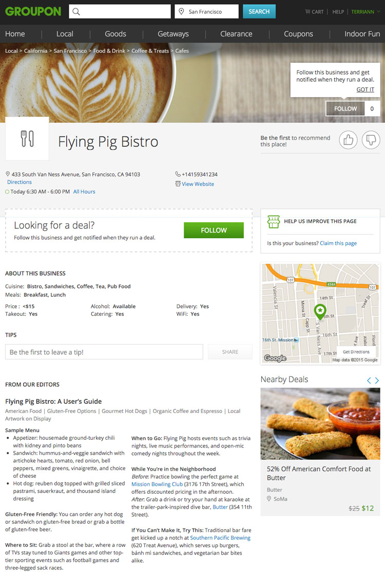 Groupon group saving coupon site plus new Groupon Pages for restaurants / dining