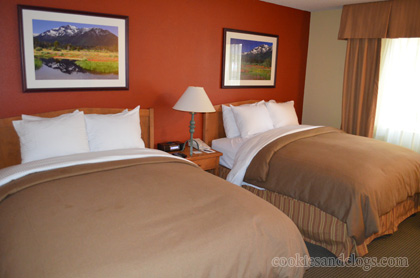 Our double queen room at the Truckee-Tahoe Larkspur Hotel in North Lake Tahoe California CA
