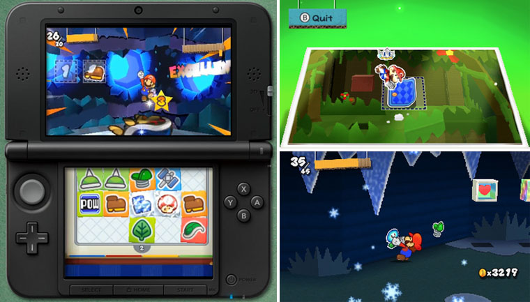 Paper Mario Sticker Star RPG game for Nintendo 3DS with Super Mario characters Screenshot of Battle and Paperize