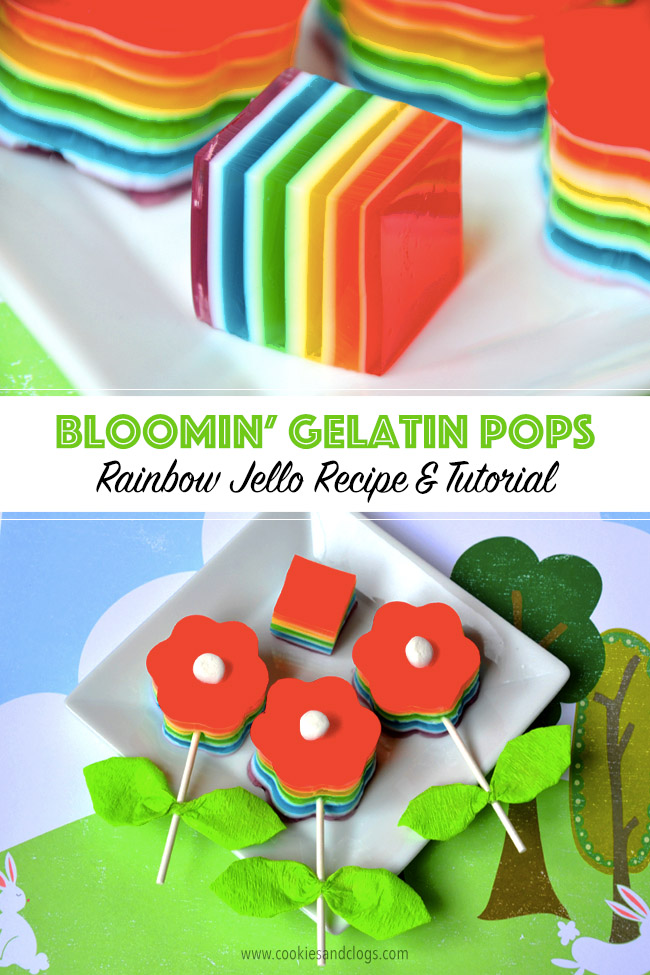 Food | Crafts | Bloomin’ Gelatin Pops are an easy spring craft and treat. Get this rainbow jello / jell-o recipe and use the DIY flower pop craft tutorial.