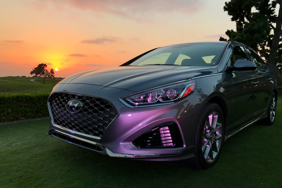 2018 Hyundai Sonata gray, orange, and purple sunset beauty photo