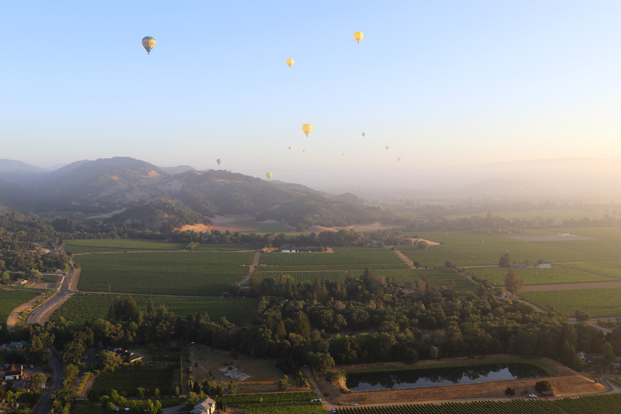 Hot air balloon ride over Napa Valley California up to 2000 feet