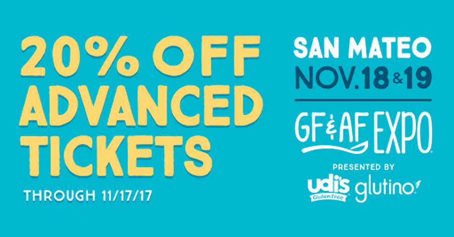 Gluten Free & Allergen Friendly Expo in San Mateo, CA November 18 & 19, 2017 20% off discount code