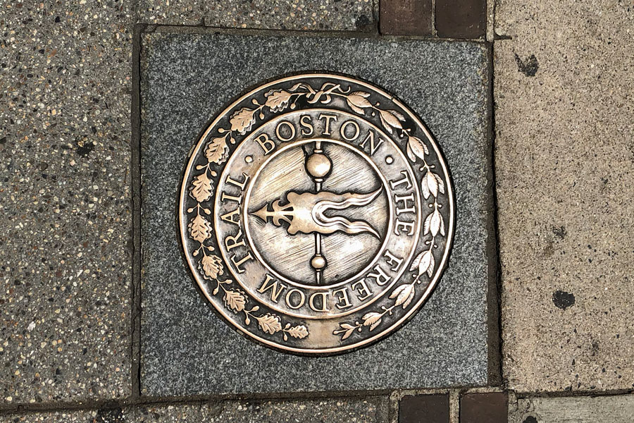 Check out some travel ideas for day trips near Boston Massachusetts and New England road trips. Boston Freedom Trail sidewalk seal